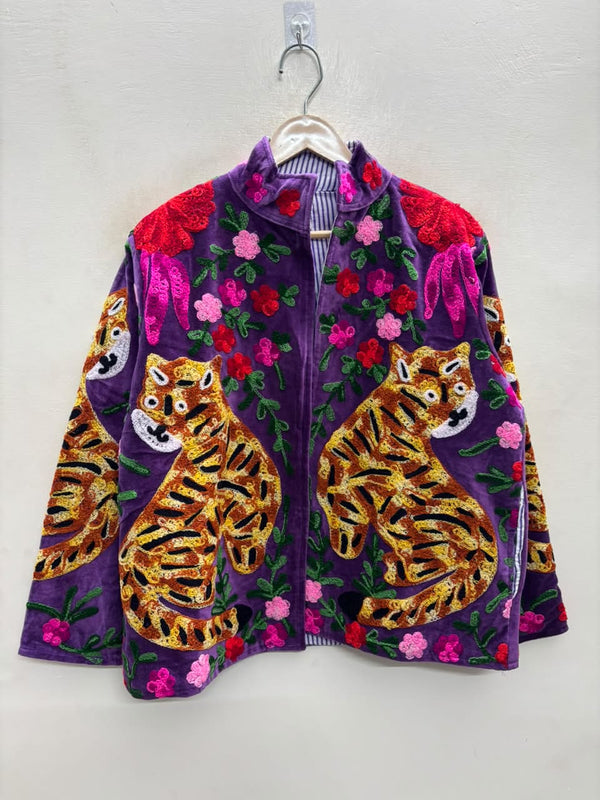 The Tiger's Garden — Hand-Embroidered Velvet Jacket — Amethyst Purple