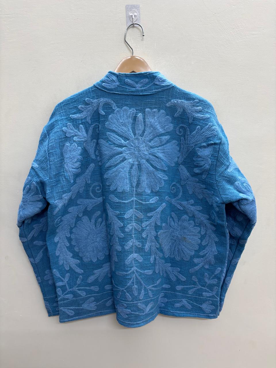 The Indigo Bloom — Aari Hand-Embroidered Cotton Jacket — Cerulean & Periwinkle
