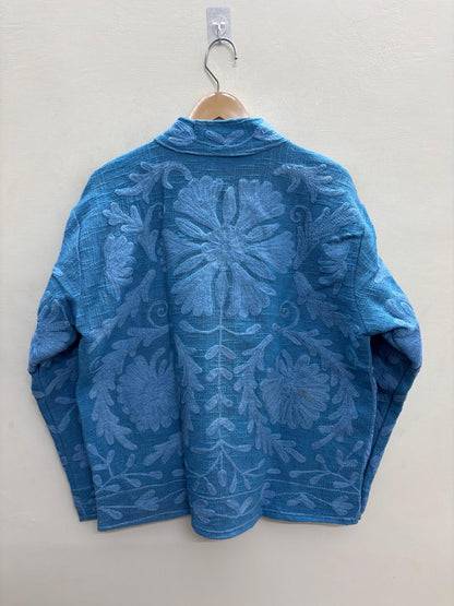 The Indigo Bloom — Aari Hand-Embroidered Cotton Jacket — Cerulean & Periwinkle