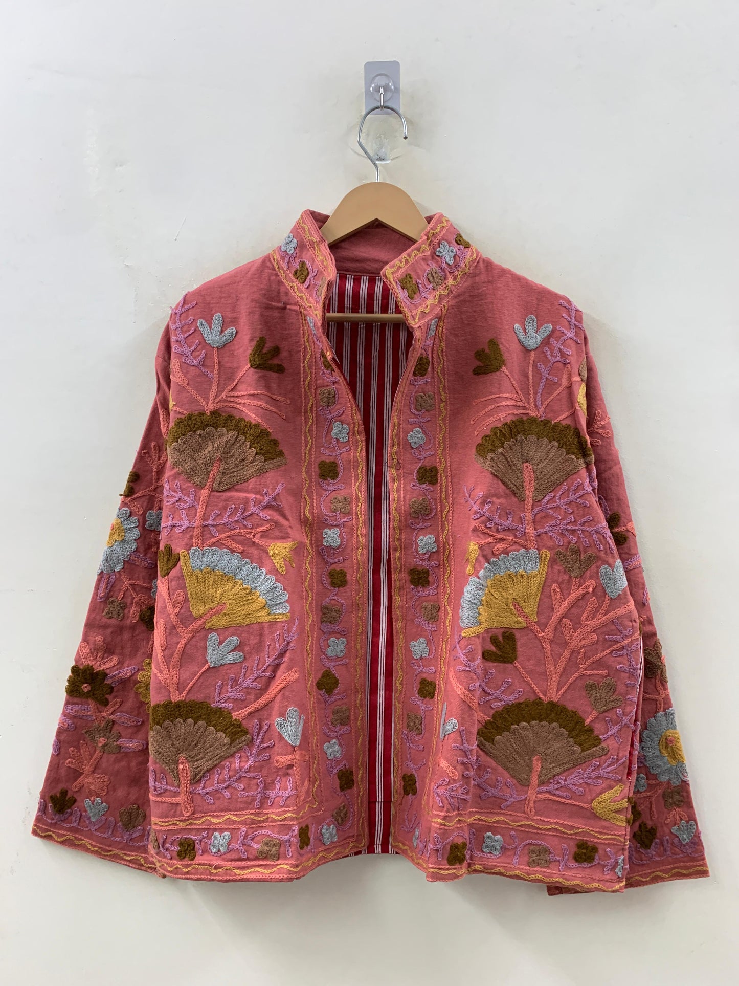 The Gulbahar — Crewel Embroidered Cotton Jacket — Faded Rose - Default Title - Zoshak Jacket