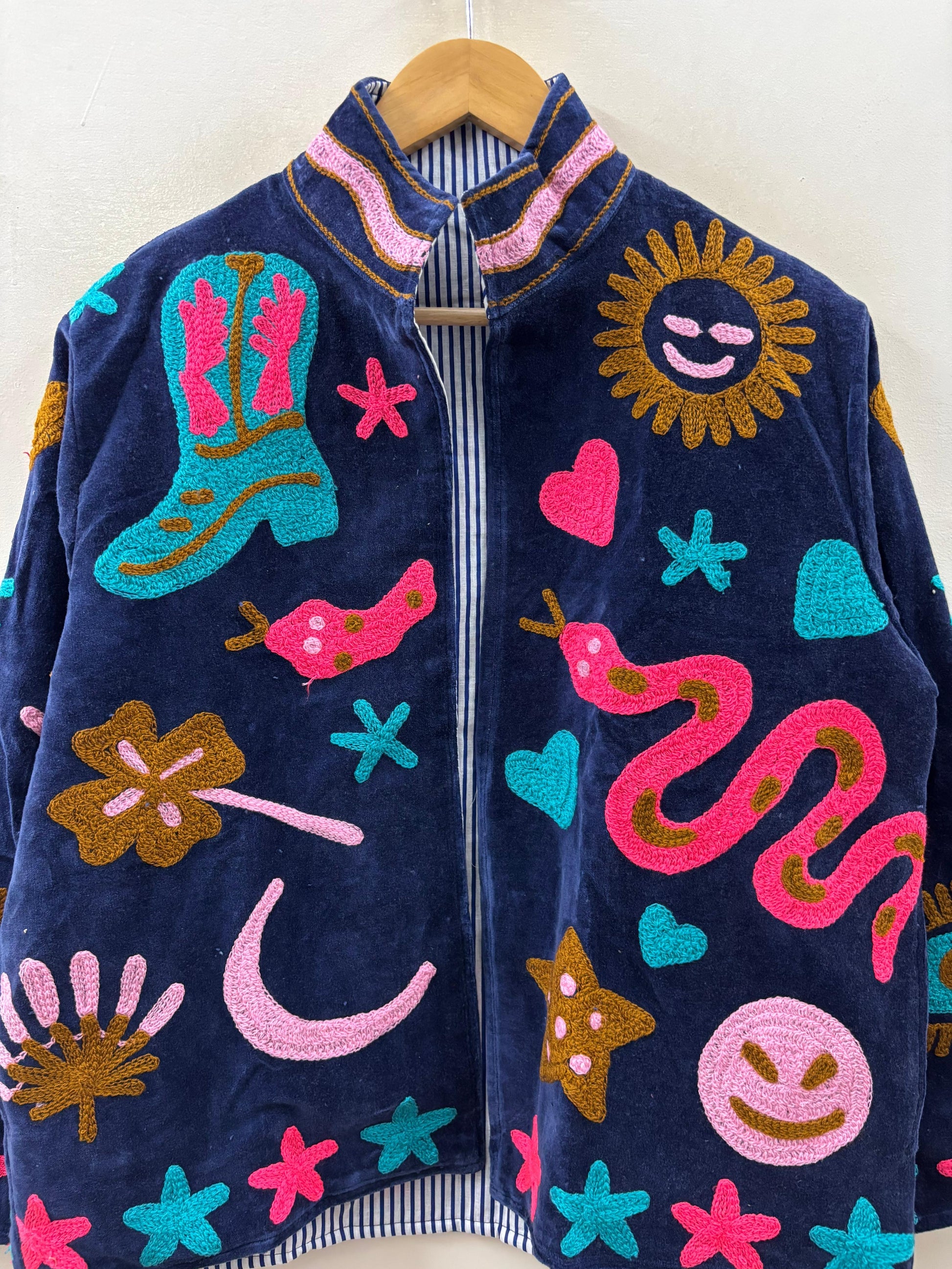 The Nazar — Neon Soul Edition — Hand-Embroidered Navy Velvet Jacket - Default Title - Zoshak