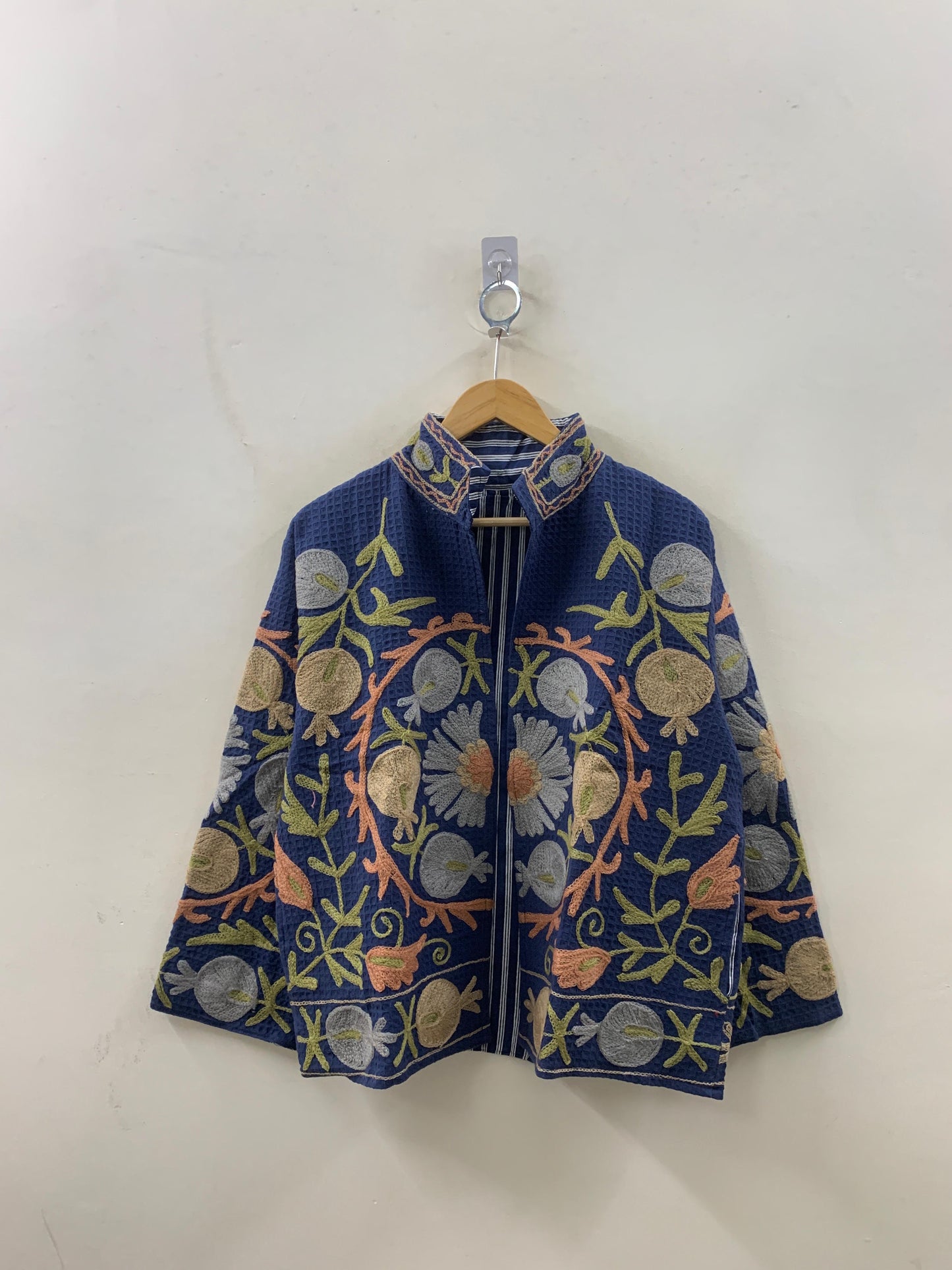 The Indigo Pomegranate — Hand-Embroidered Waffle Cotton Jacket - Default Title - Zoshak
