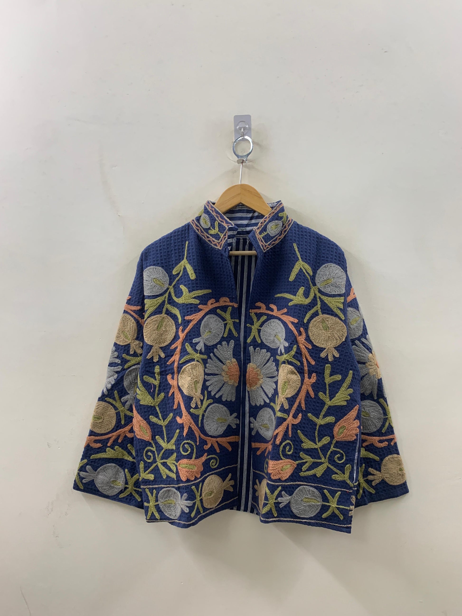 The Indigo Pomegranate — Hand-Embroidered Waffle Cotton Jacket - Default Title - Zoshak