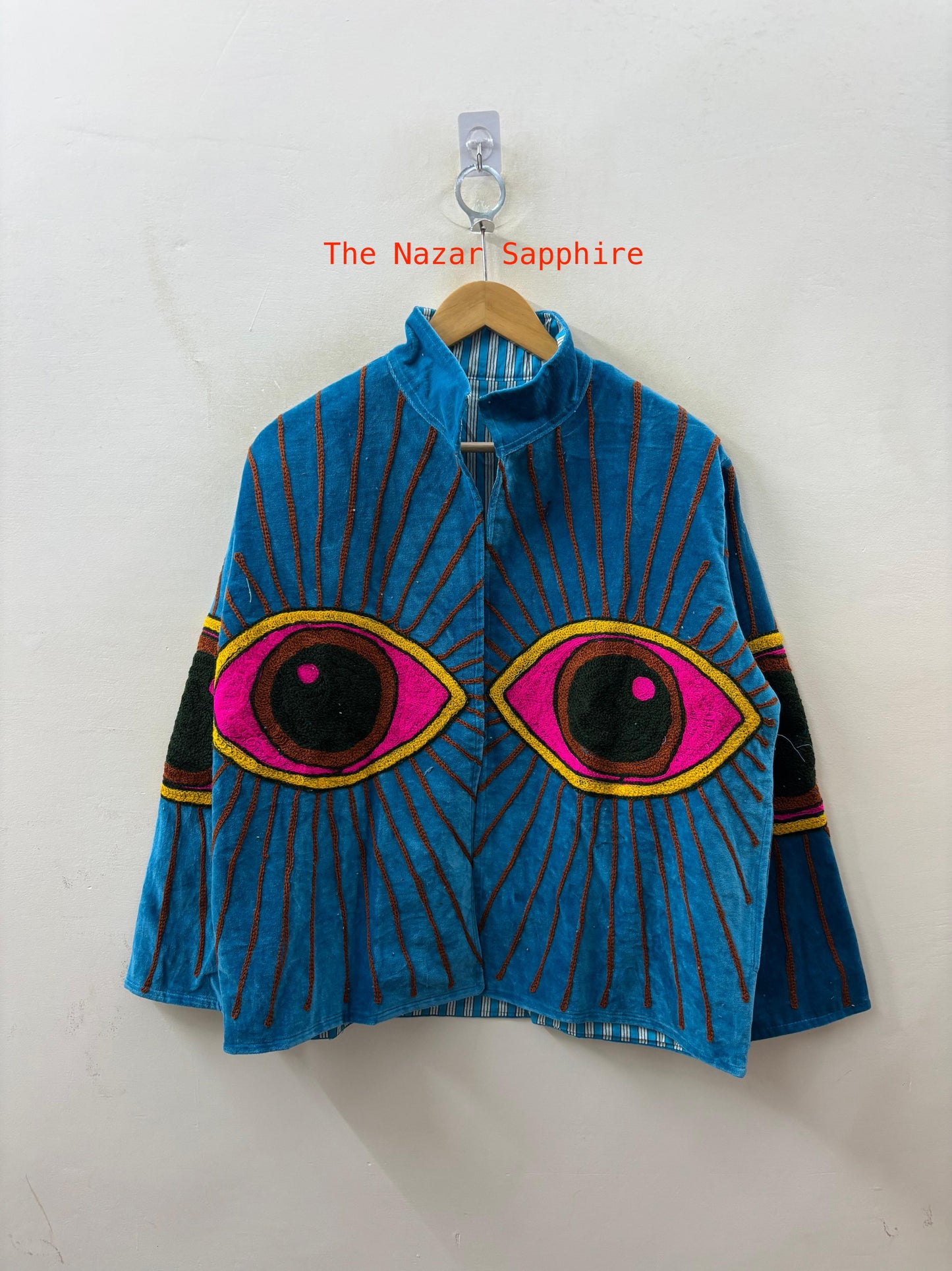 The Nazar — Evil Eye Embroidered Velvet Jackets - The Nazar Sapphire - Zoshak