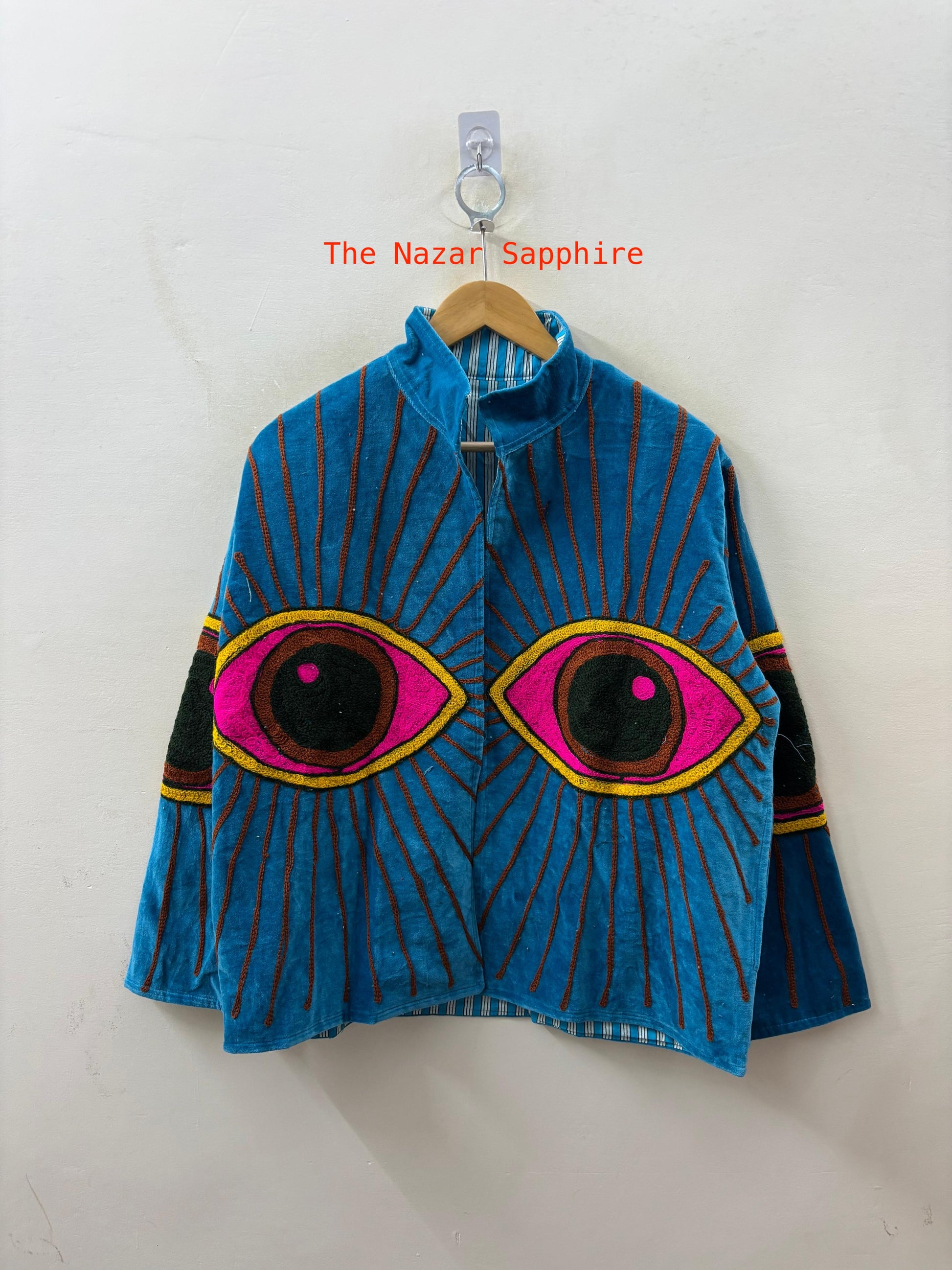 The Nazar — Evil Eye Embroidered Velvet Jackets - The Nazar Sapphire - Zoshak