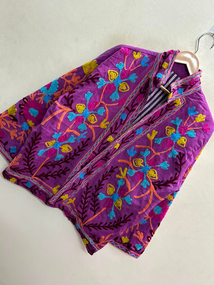 The Samarkand Bloom — Suzani Hand-Embroidered Cotton Jacket — Magenta Orchid