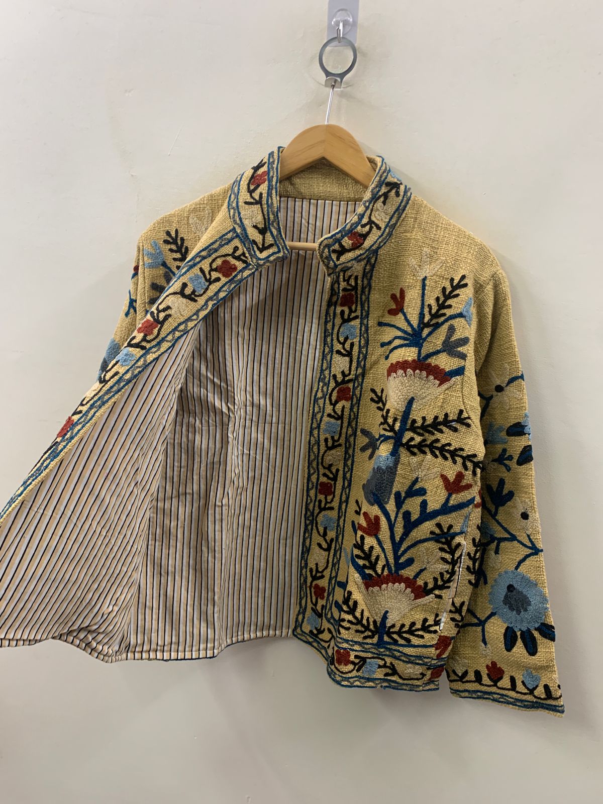 The Saffron Garden — Chainstitch Cotton Jacket — Dusty Mustard & Indigo - Default Title - Zoshak Jacket