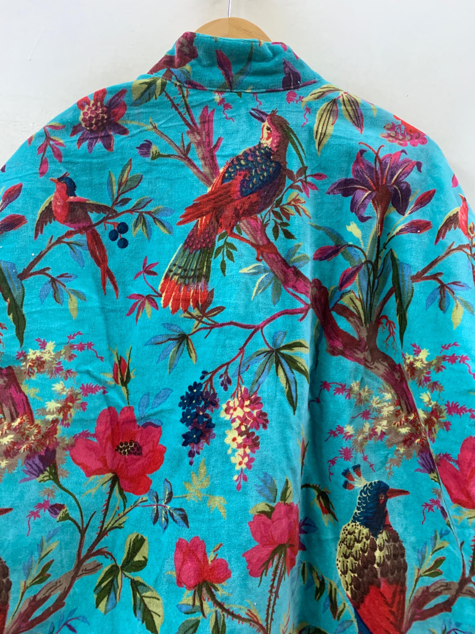 The Turquoise Garden — Printed Velvet Jacket — Turquoise with Botanical Bird Print - Default Title - Zoshak Jacket