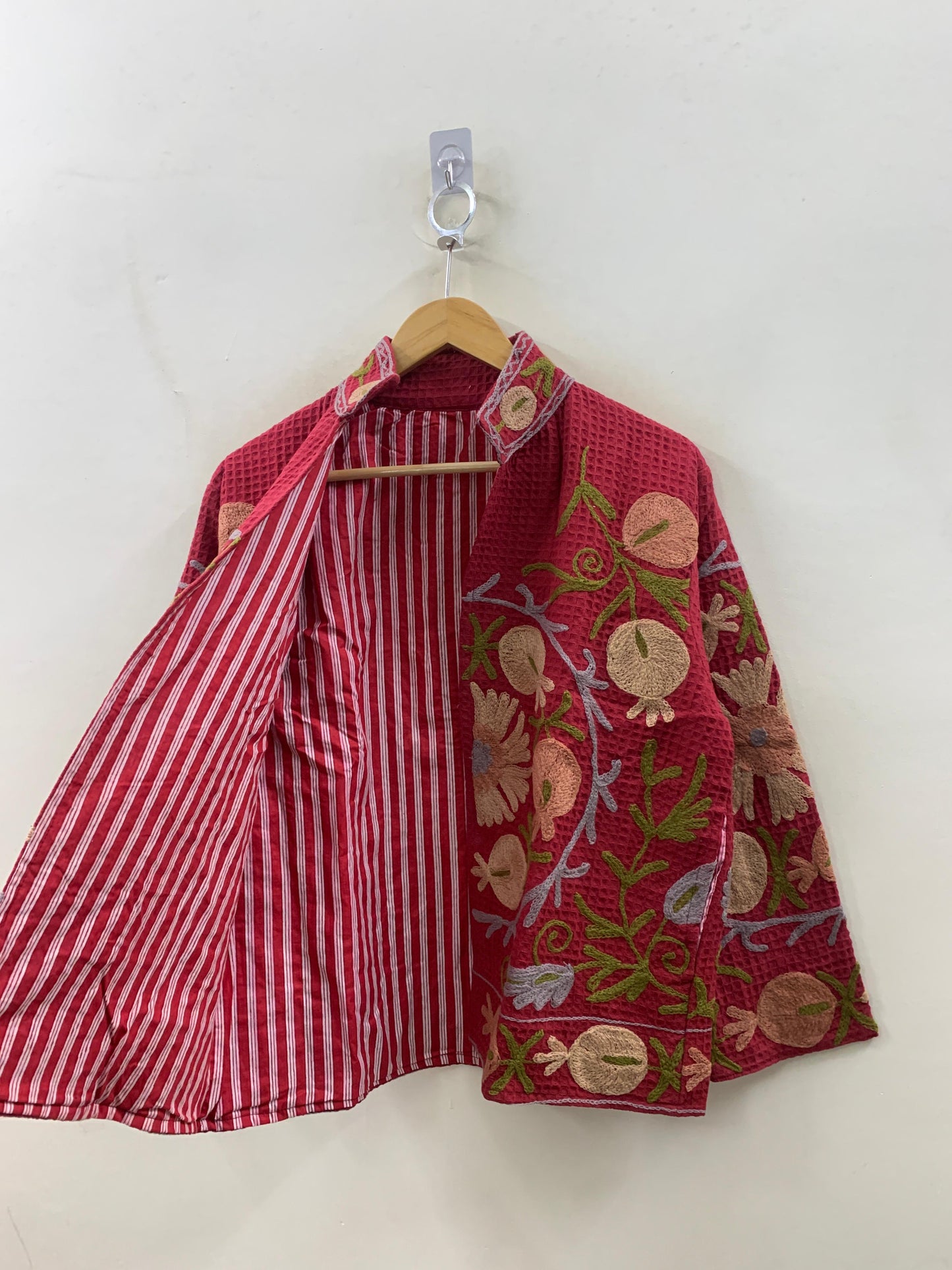 The Crimson Suzani — Peach Edition — Hand-Embroidered Waffle Cotton Jacket - Default Title - Zoshak