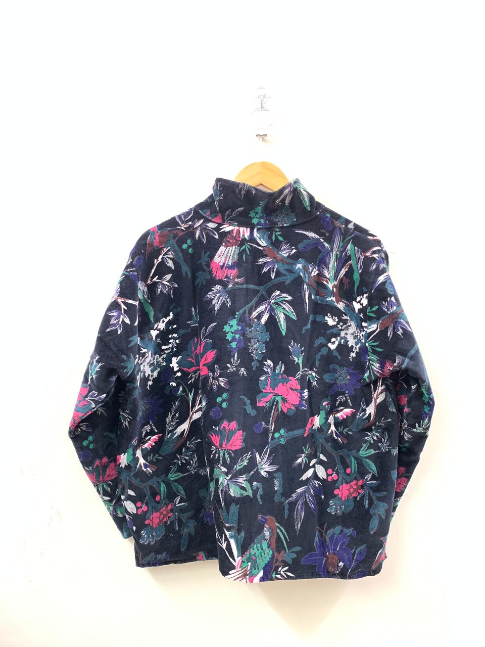 The Midnight Garden — Printed Velvet Jacket — Ink Navy with Botanical Birds - Default Title - Zoshak Jacket
