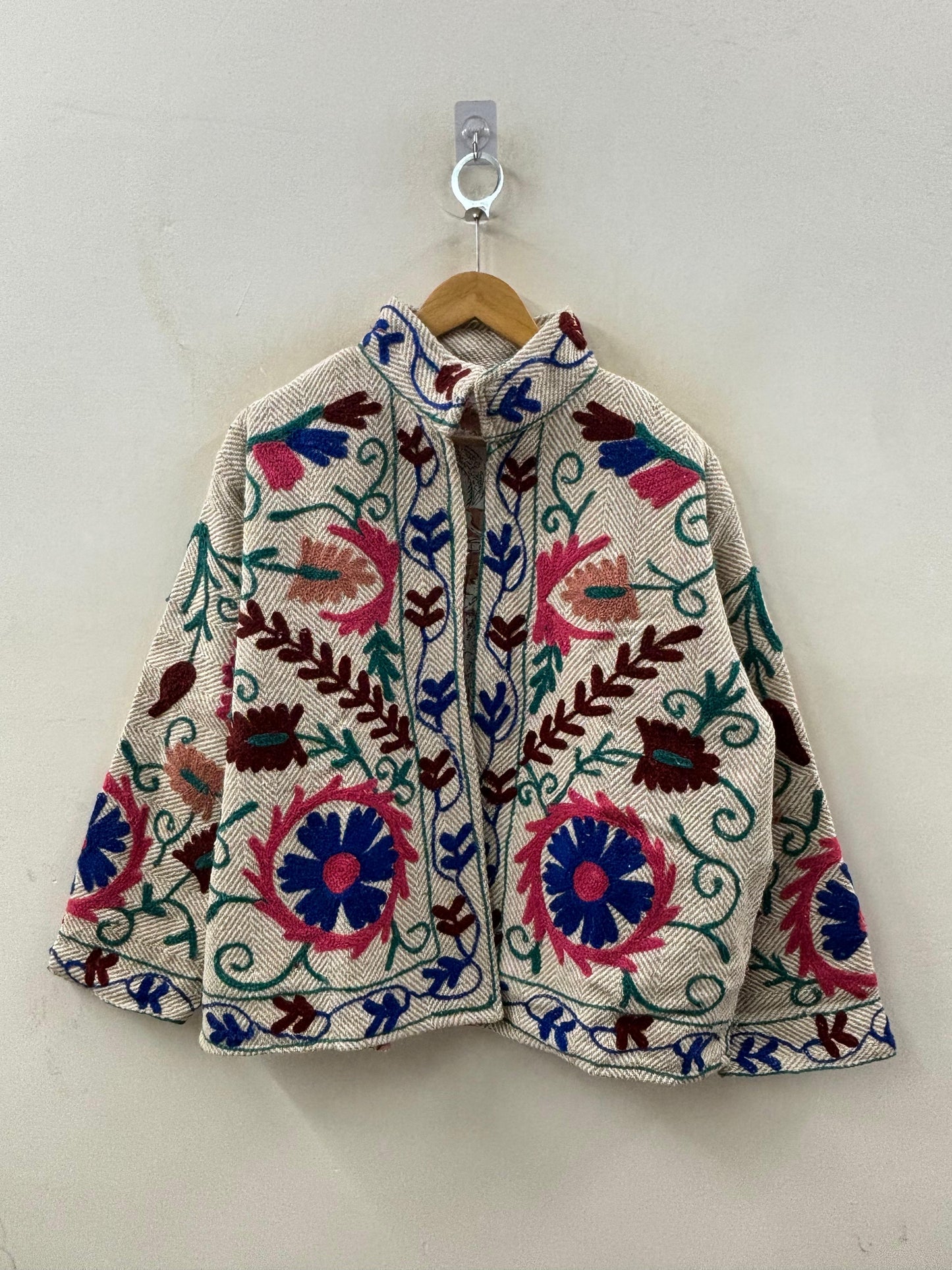 The Garden Mandala — Suzani-Embroidered Cotton Jacket — Ivory Herringbone - Default Title - Zoshak Jacket
