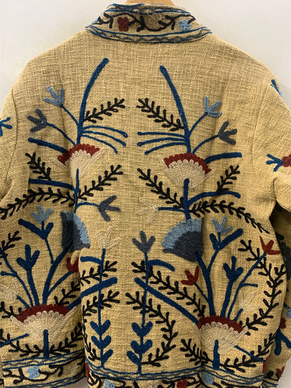 The Saffron Garden — Chainstitch Cotton Jacket — Dusty Mustard & Indigo - Default Title - Zoshak Jacket
