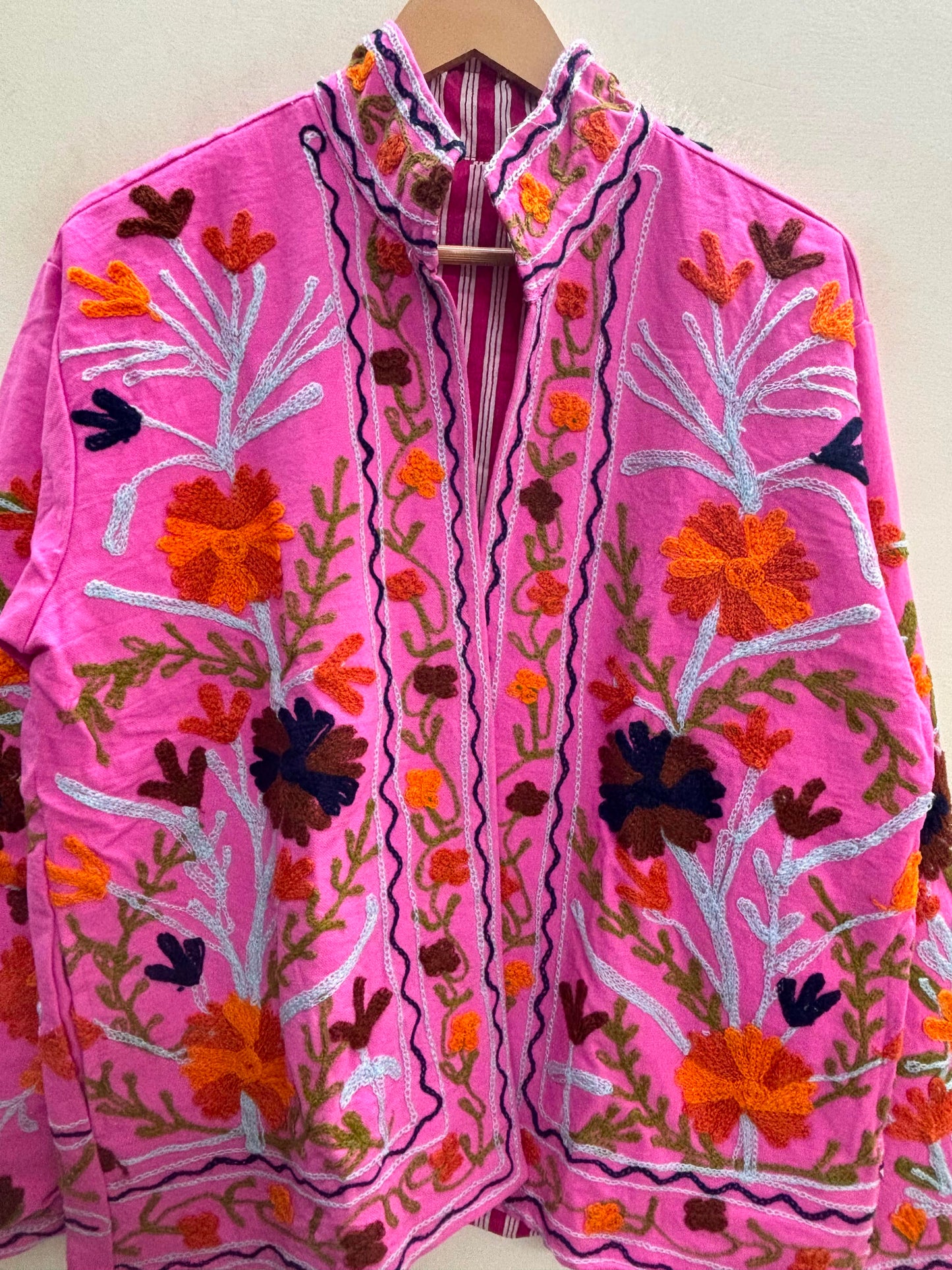 The Marigold Bloom — Suzani Embroidered Cotton Jacket — Fuchsia Pink