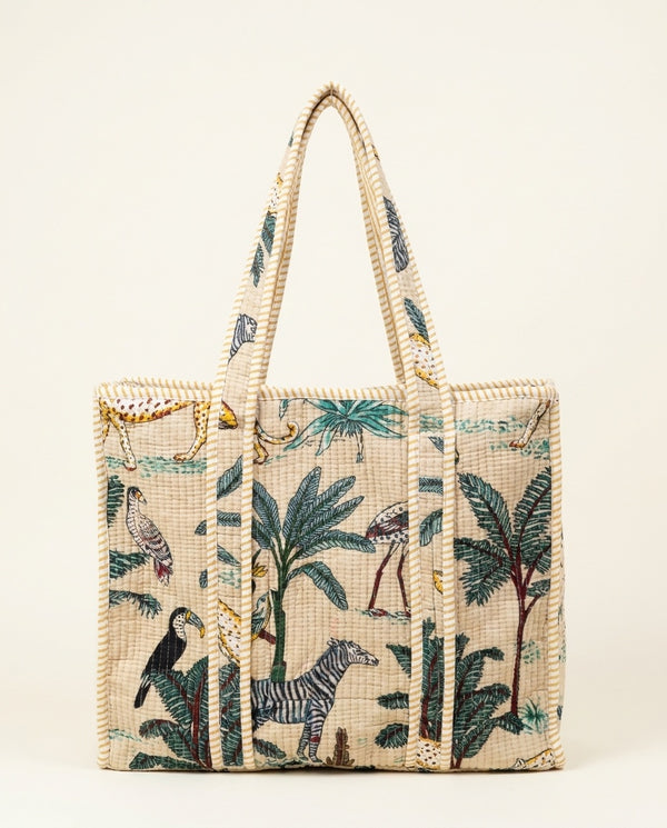 The Rajwada Wilderness — Hand-Quilted Cotton Tote — Ivory Safari Print