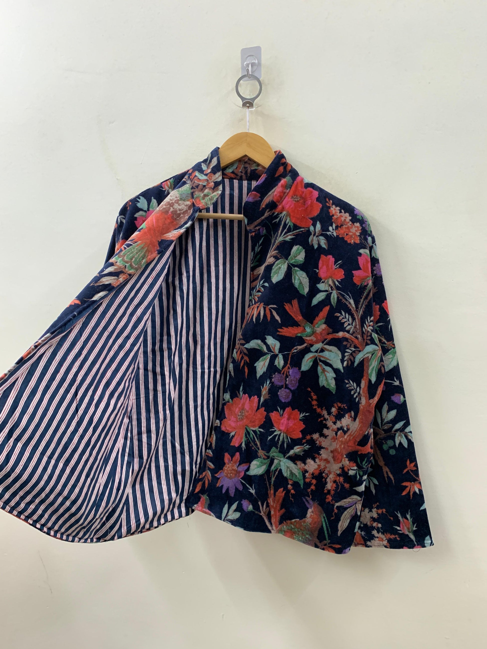 The Midnight Aviarium — Velvet Printed Jacket — Ink Navy with Tropical Chinoiserie - Default Title - Zoshak Jacket