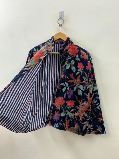 The Midnight Aviarium — Velvet Printed Jacket — Ink Navy with Tropical Chinoiserie - Default Title - Zoshak Jacket