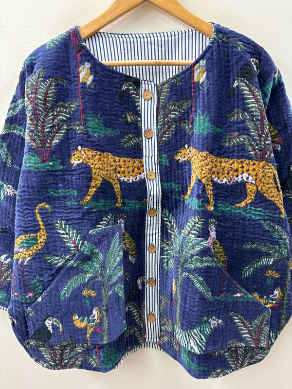 The Jungle Navy — Hand Block-Printed Quilted Cotton Jacket - Default Title - Zoshak