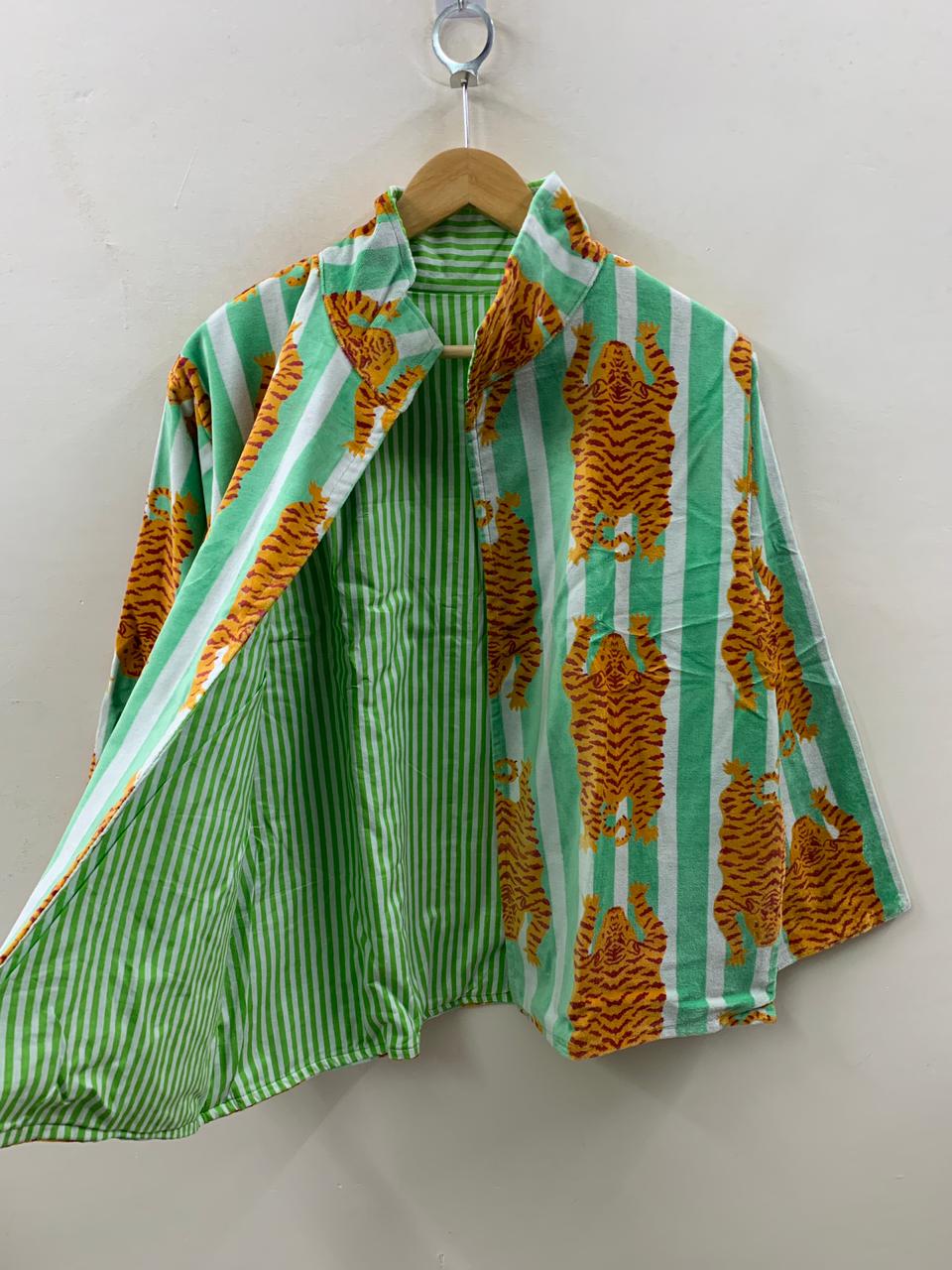 The Tiger Stripe — Block Printed Cotton Jacket — Mint Stripe & Saffron - Default Title - Zoshak Jacket