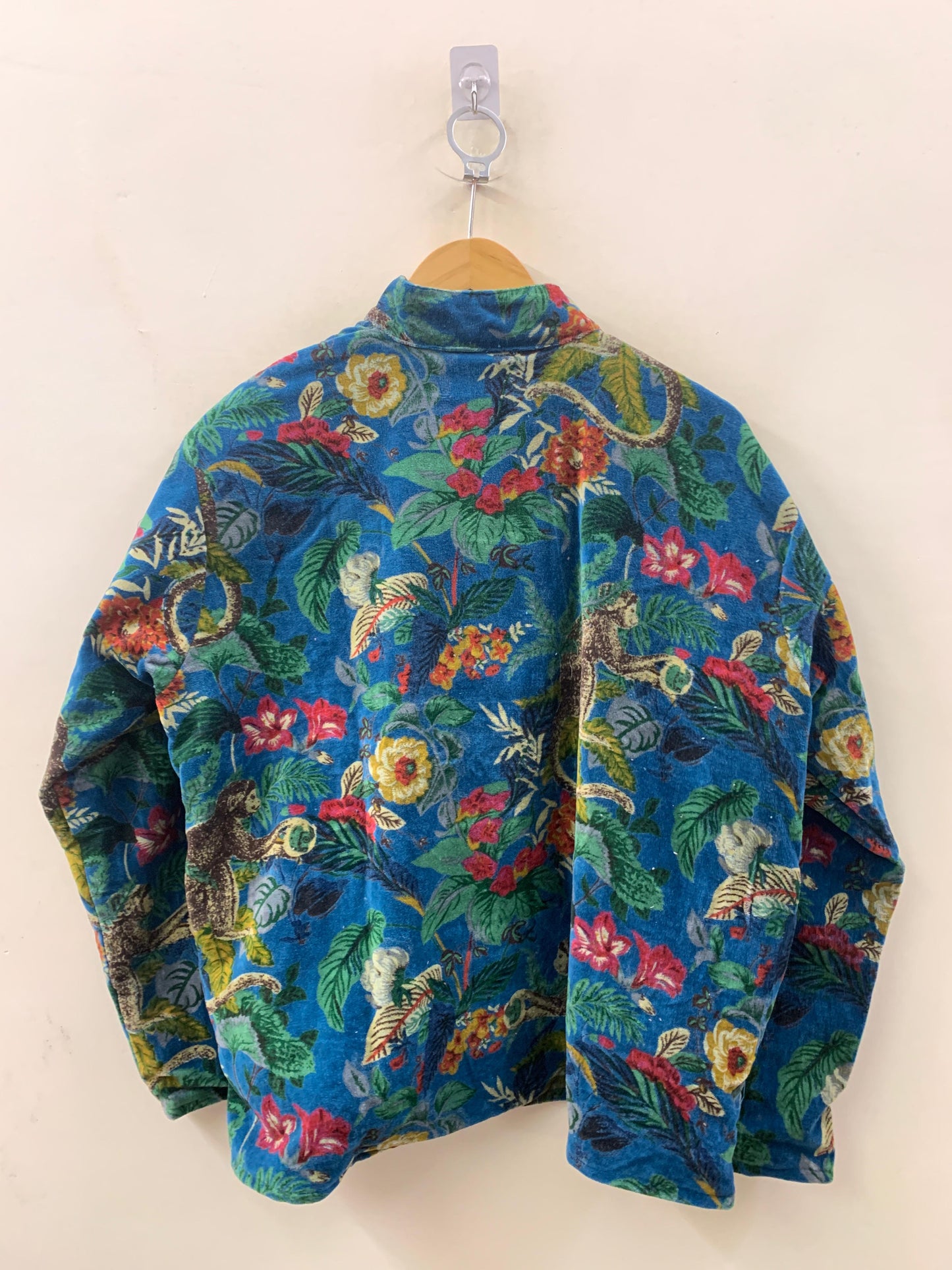 The Jungle Court — Velvet Printed Jacket — Cobalt Blue with Botanical & Monkey Motifs - Default Title - Zoshak Jacket