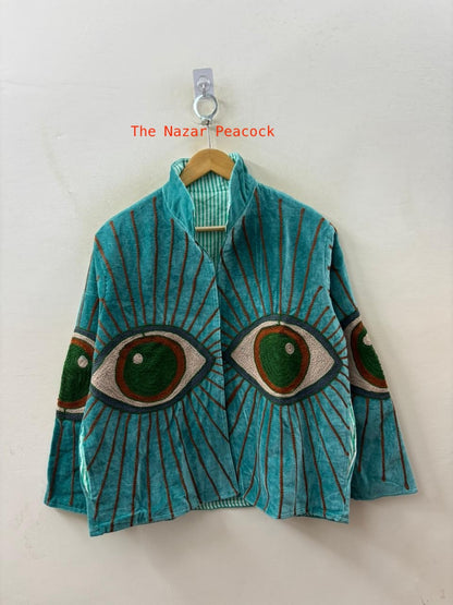 The Nazar — Evil Eye Embroidered Velvet Jackets - The Nazar Peacock - Zoshak