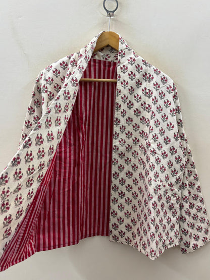 The Bagh — Hand-Embroidered Corduroy Jacket — Ivory with Ruby Florals - Default Title - Zoshak Jacket