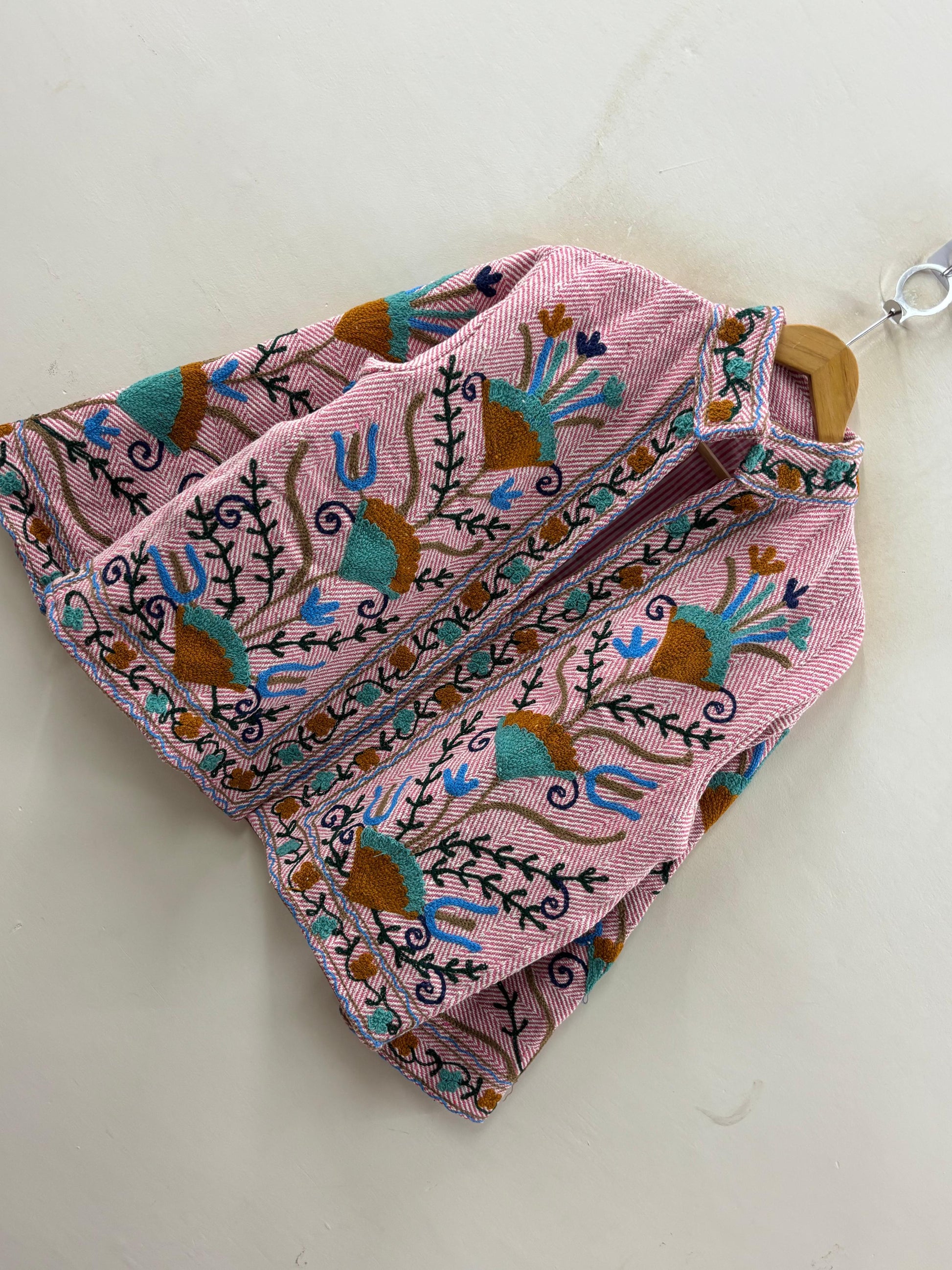 The Garden of Isphahan — Crewel Embroidered Cotton Jacket — Raspberry Herringbone - Default Title - Zoshak Jacket