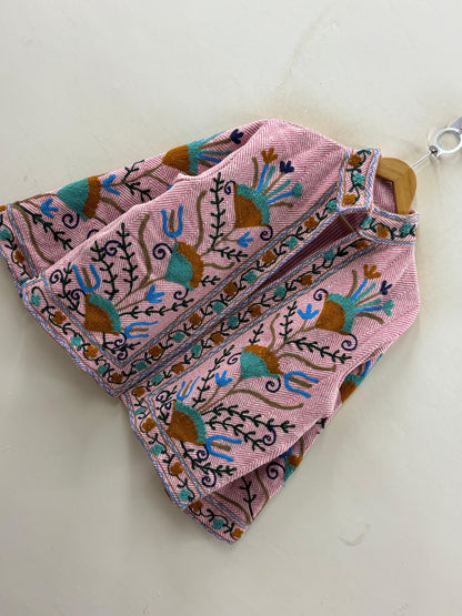 The Garden of Isphahan — Crewel Embroidered Cotton Jacket — Raspberry Herringbone - Default Title - Zoshak Jacket