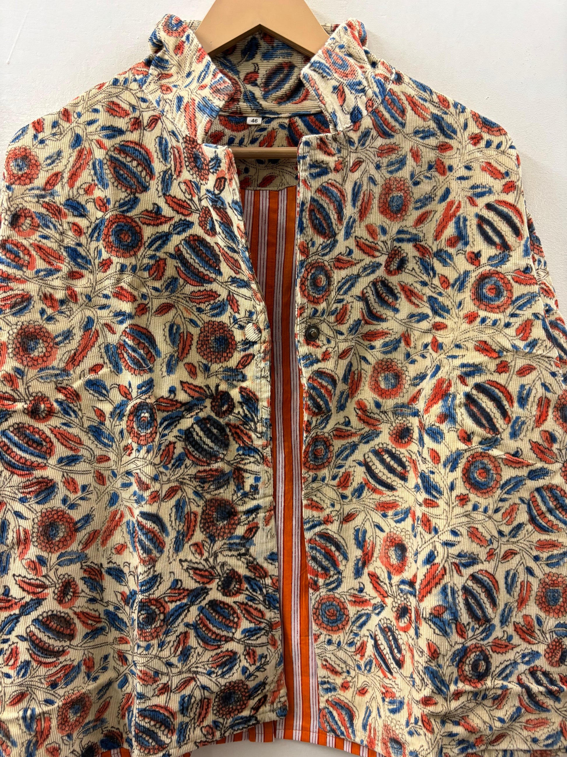 The Blooming Garden — Hand-Embroidered Corduroy Jacket — Cream with Red & Indigo Florals - Default Title - Zoshak Jacket