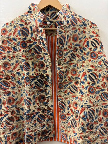 The Blooming Garden — Hand-Embroidered Corduroy Jacket — Cream with Red & Indigo Florals - Default Title - Zoshak Jacket
