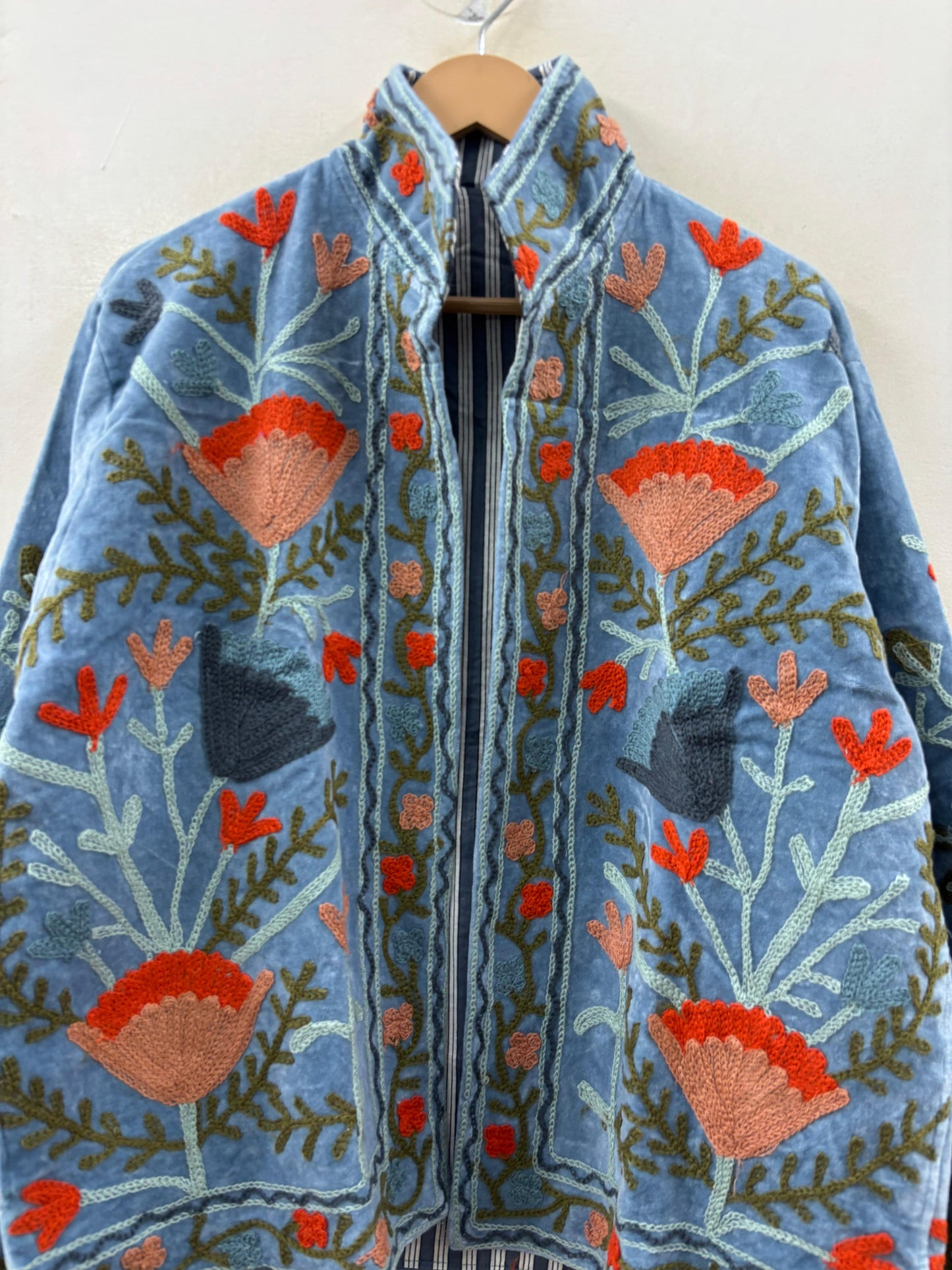 The Poppy Garden — Suzani Embroidered Velvet Jacket — Washed Slate Blue - Default Title - Zoshak Jacket