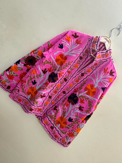 The Marigold Bloom — Suzani Embroidered Cotton Jacket — Fuchsia Pink