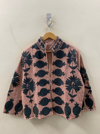 The Dusty Rose Suzani — Hand-Embroidered Waffle Cotton Jacket - Default Title - Zoshak