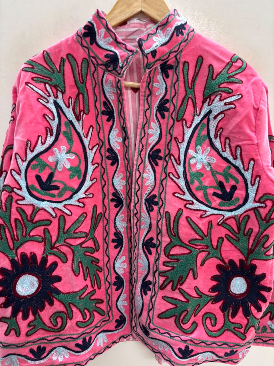 The Bagh-e-Rajasthan — Suzani Embroidered Velvet Jacket — Rani Pink