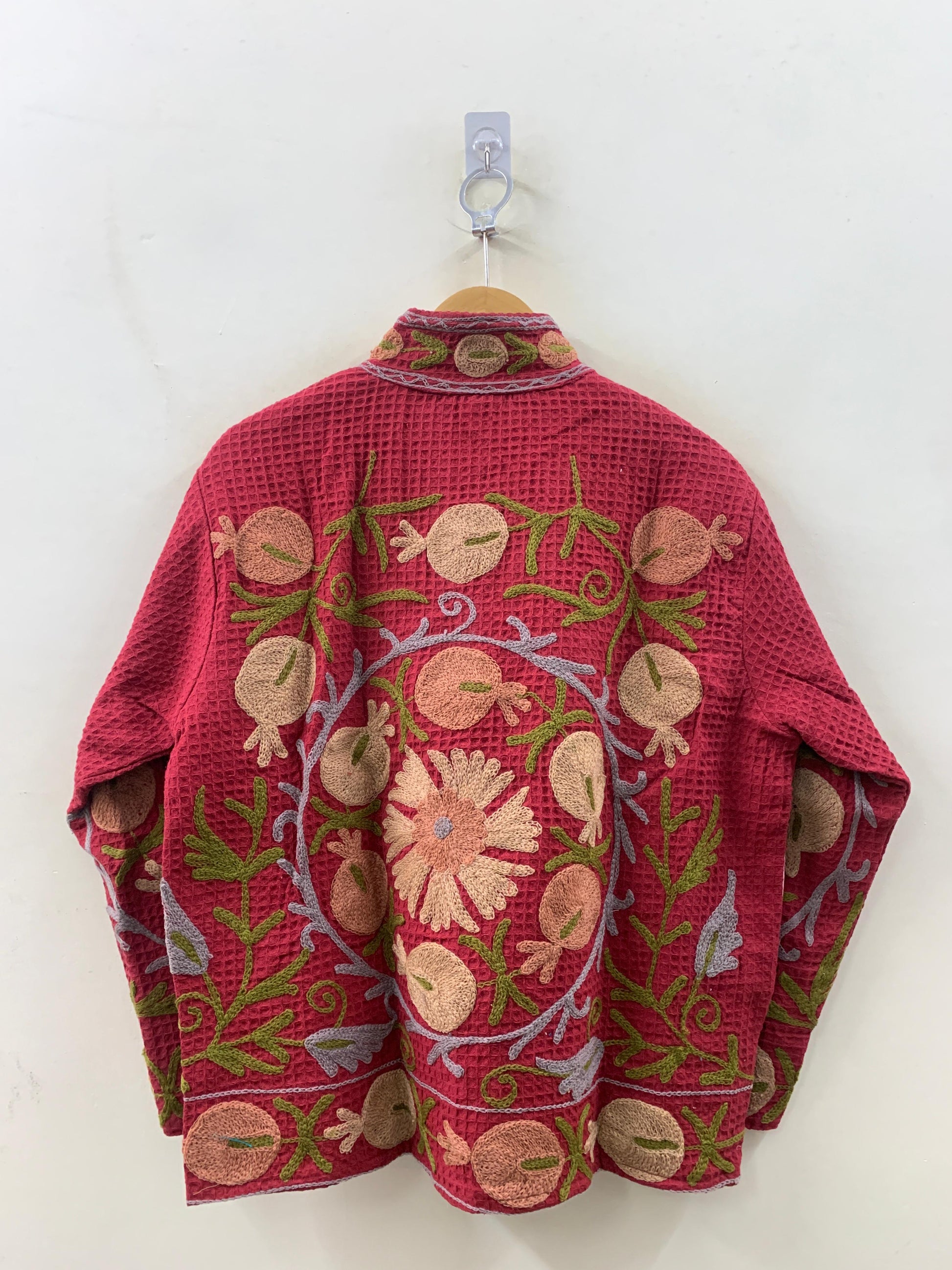 The Crimson Suzani — Peach Edition — Hand-Embroidered Waffle Cotton Jacket - Default Title - Zoshak