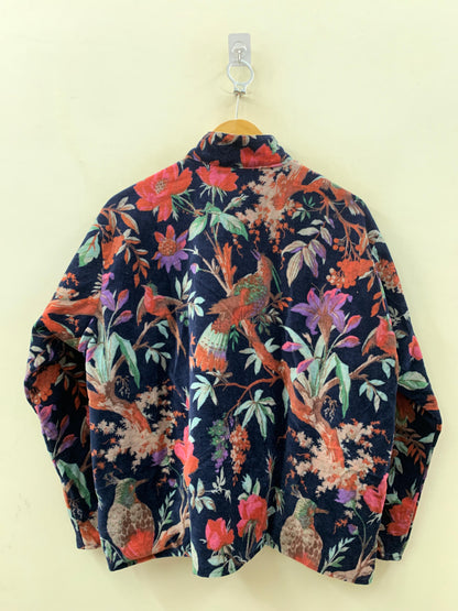 The Midnight Aviarium — Velvet Printed Jacket — Ink Navy with Tropical Chinoiserie - Default Title - Zoshak Jacket