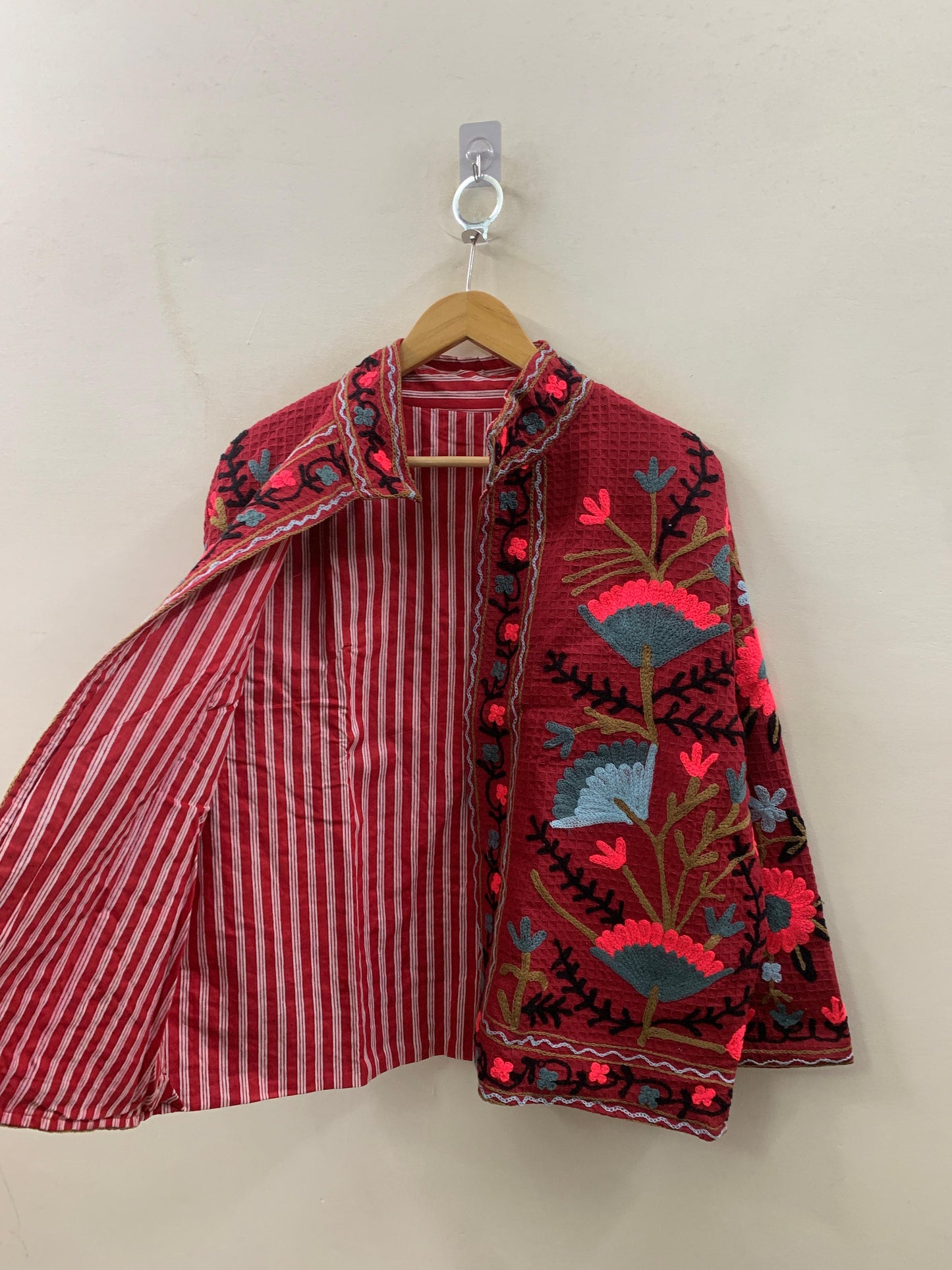 The Crimson Suzani — Neon Edition — Hand-Embroidered Waffle Cotton Jacket - Default Title - Zoshak