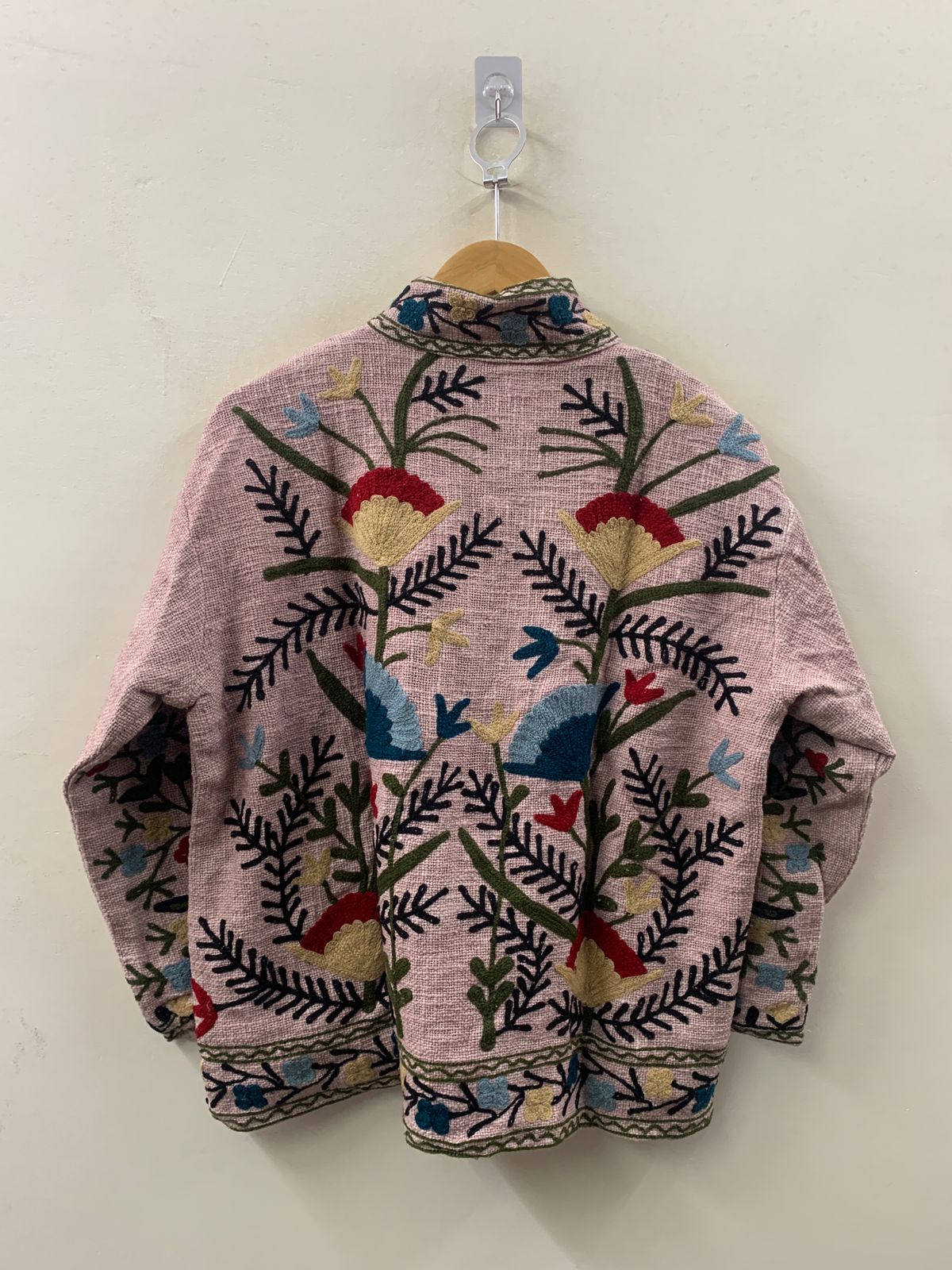 The Garden of Wandering Blooms — Crewel Embroidered Cotton Jacket — Blush Rose - Default Title - Zoshak Jacket