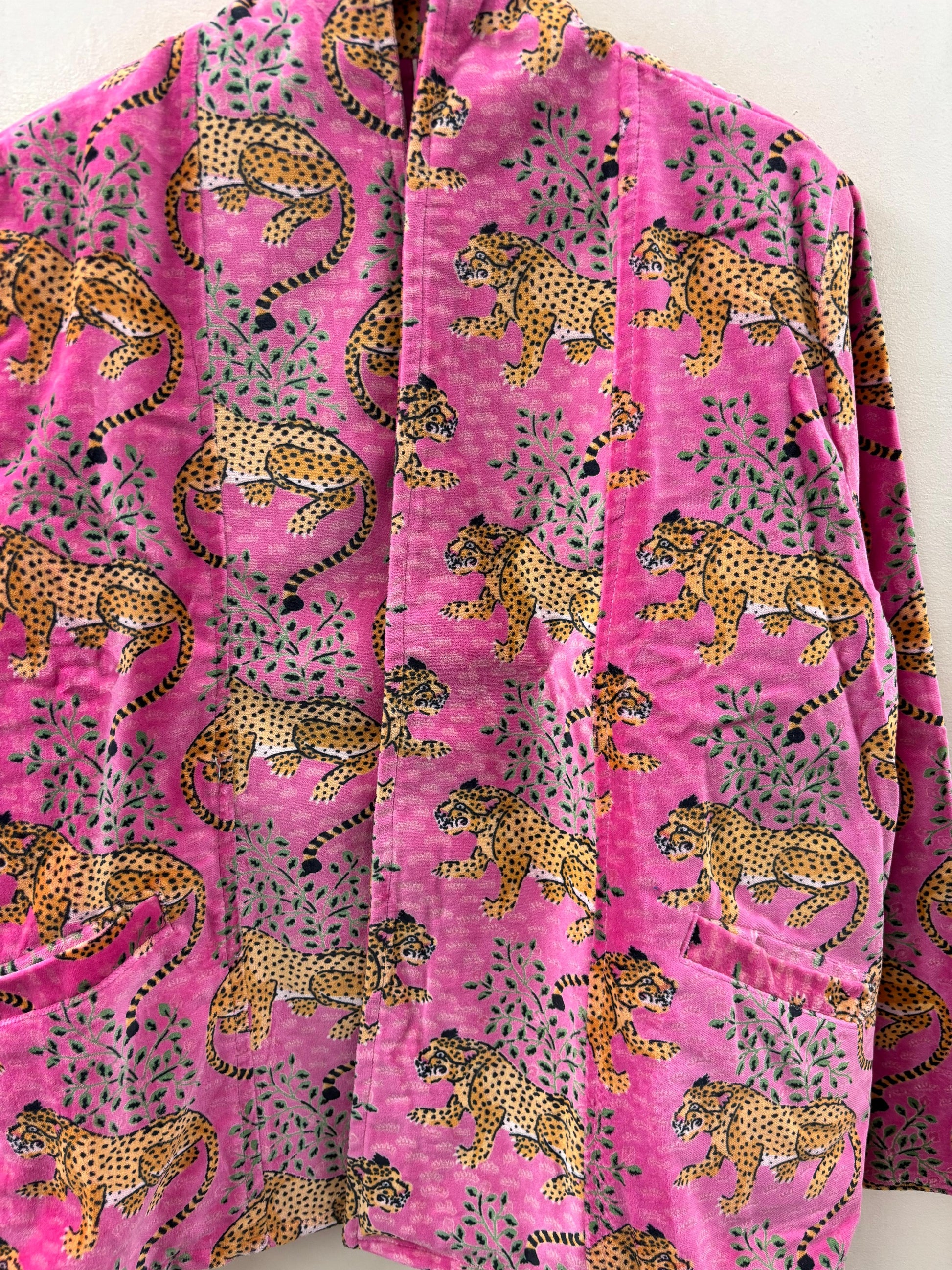 The Leopard Garden — Block Printed Velvet Jacket — Fuchsia Pink - Default Title - Zoshak Jacket