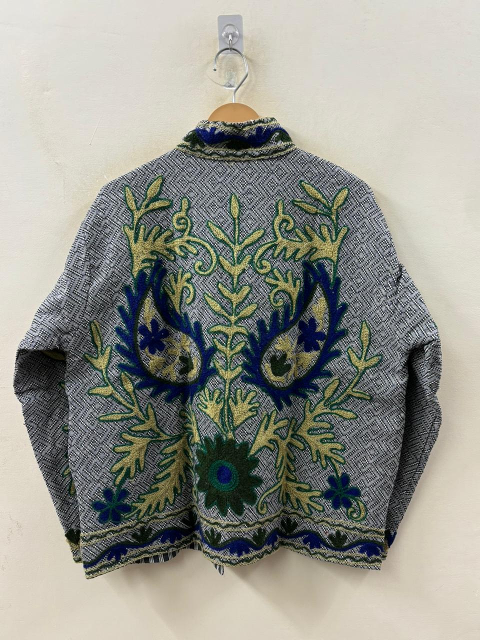 The Indigo Garden — Suzani-Embroidered Cotton Jacket — Slate Blue & Forest Green - Default Title - Zoshak Jacket