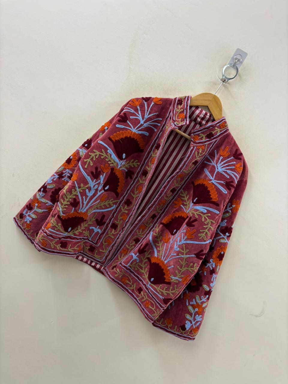 The Marigold Caravan — Suzani Hand-Embroidered Velvet Jacket — Dusty Rose & Saffron - Default Title - Zoshak Jacket