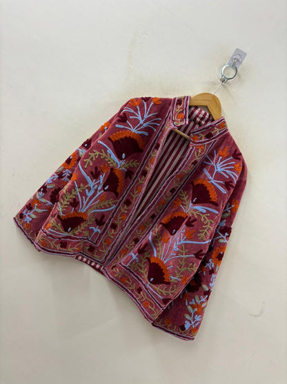 The Marigold Caravan — Suzani Hand-Embroidered Velvet Jacket — Dusty Rose & Saffron - Default Title - Zoshak Jacket