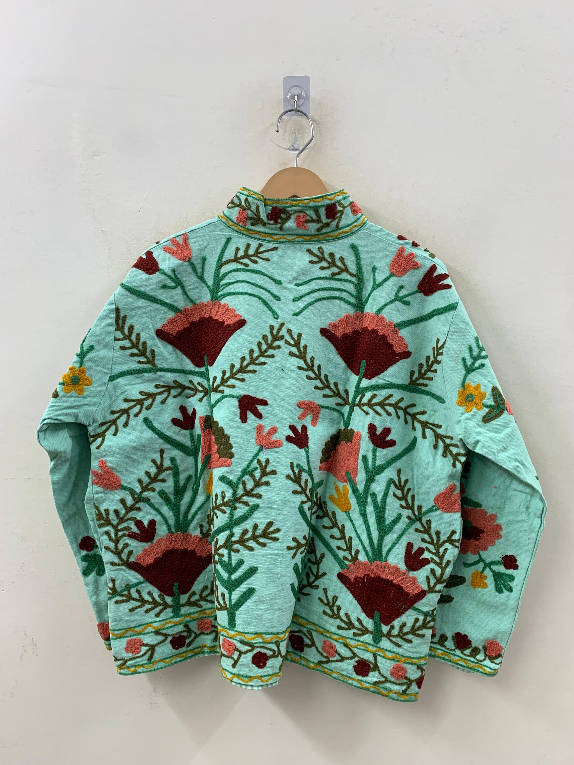 The Garden of Samarkand — Suzani-Inspired Hand-Embroidered Cotton Jacket — Mint & Crimson - Default Title - Zoshak Jacket