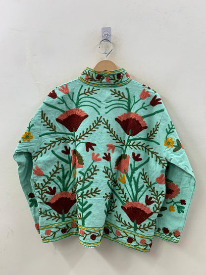 The Garden of Samarkand — Suzani-Inspired Hand-Embroidered Cotton Jacket — Mint & Crimson - Default Title - Zoshak Jacket