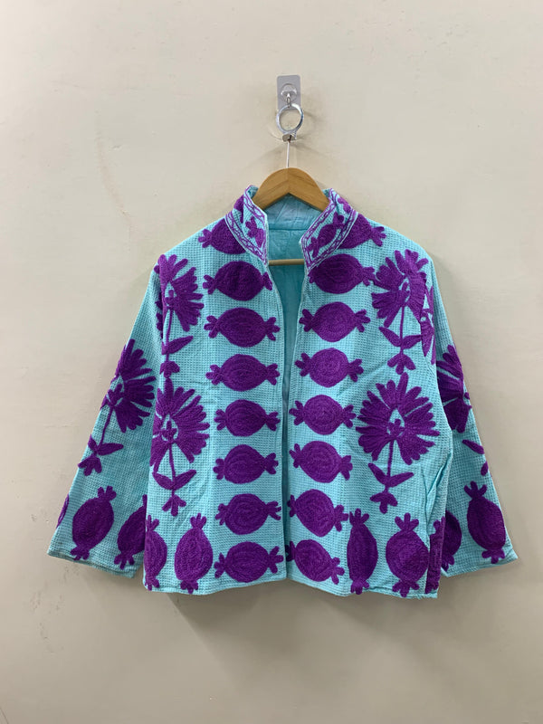 The Aqua Suzani — Violet Edition — Hand-Embroidered Waffle Cotton Jacket - Default Title - Zoshak