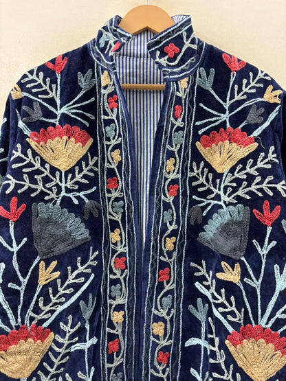 The Midnight Garden — Suzani Hand-Embroidered Velvet Jacket — Midnight Navy - Default Title - Zoshak Jacket