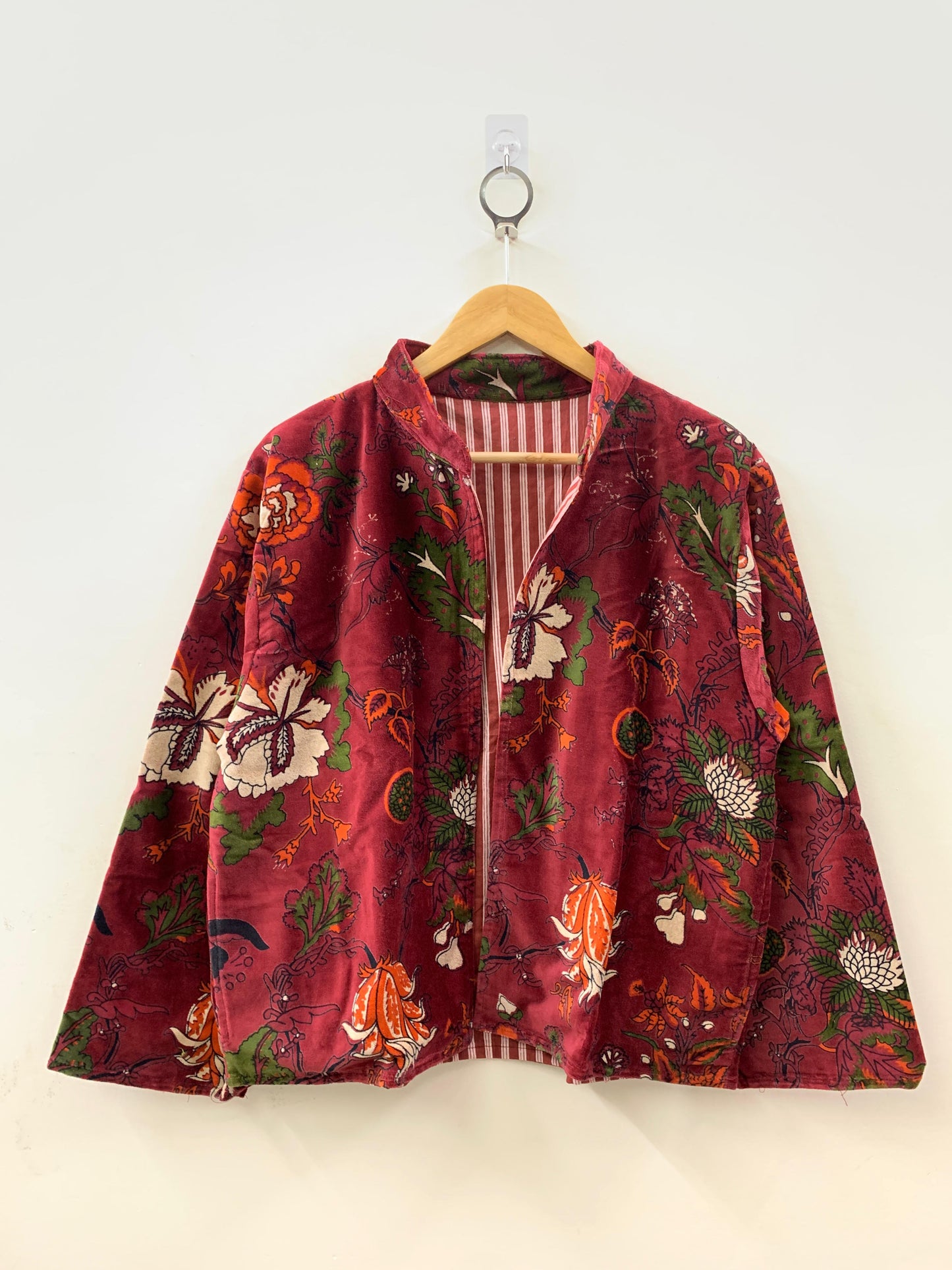 The Gulbagh — Block Printed Velvet Jacket — Deep Crimson & Botanical Garden - Default Title - Zoshak Jacket