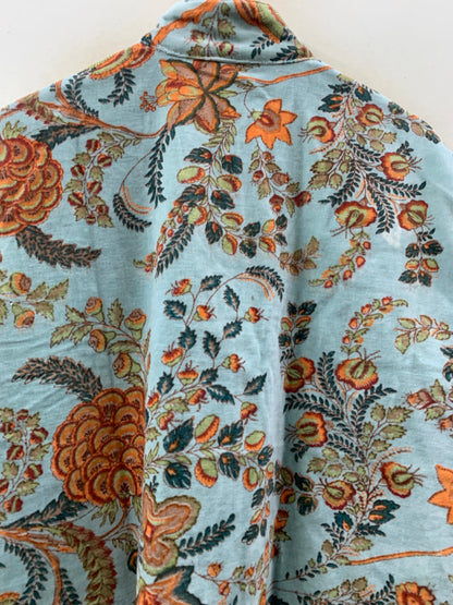 The Mughal Garden — Block-Printed Quilted Velvet Jacket — Dusty Aqua & Autumn Bloom - Default Title - Zoshak Jacket