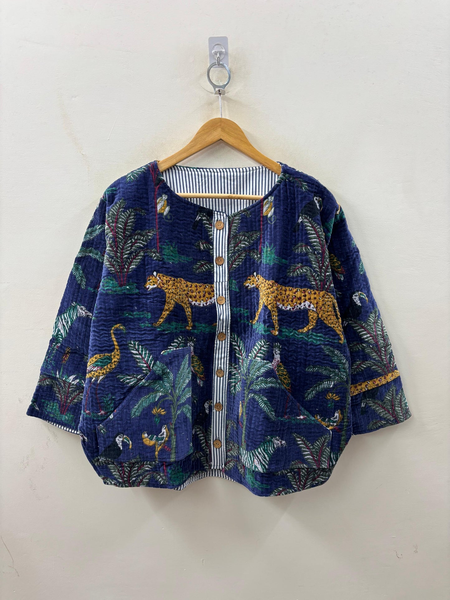 The Jungle Navy — Hand Block-Printed Quilted Cotton Jacket - Default Title - Zoshak