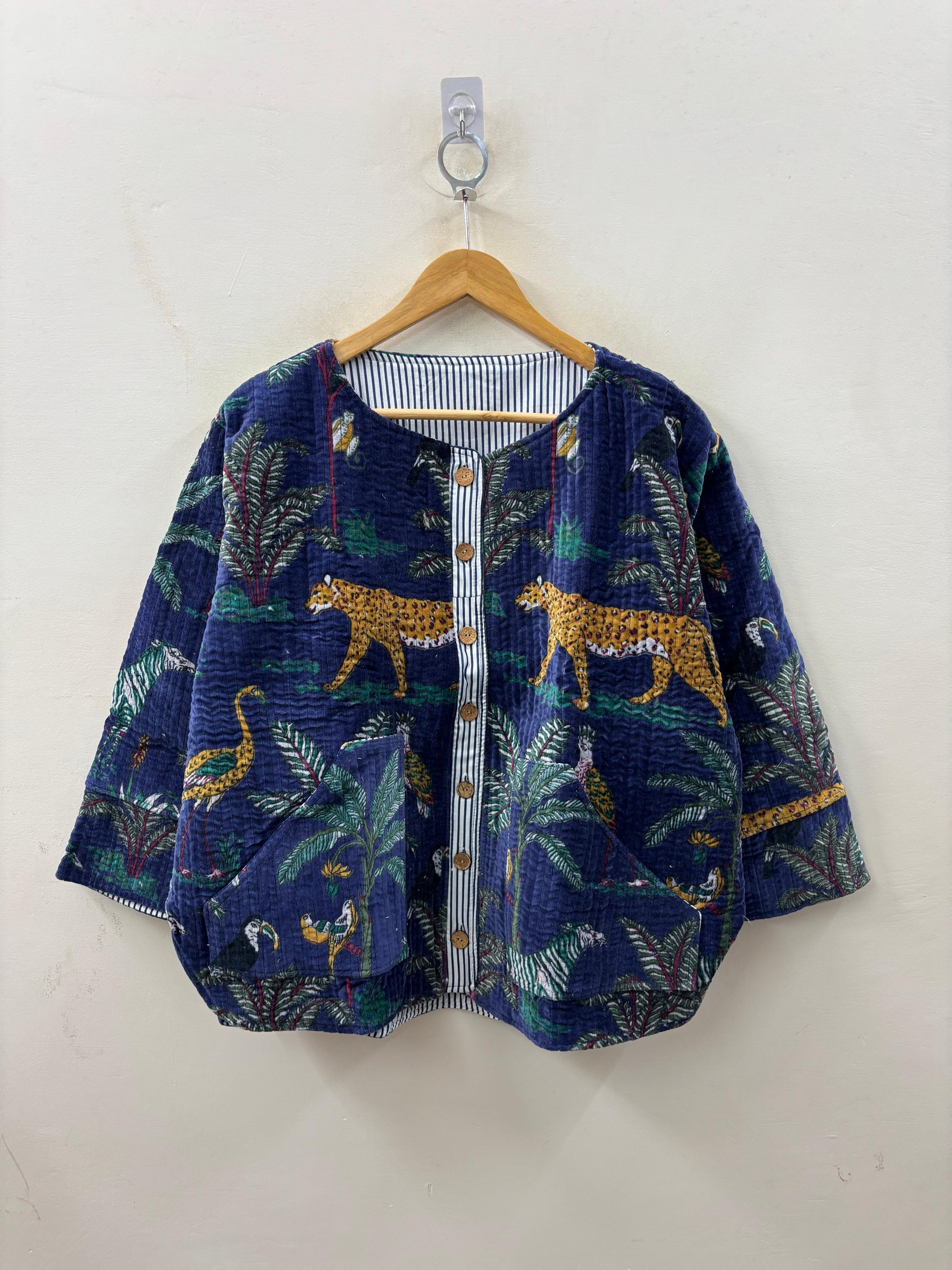 The Jungle Navy — Hand Block-Printed Quilted Cotton Jacket - Default Title - Zoshak