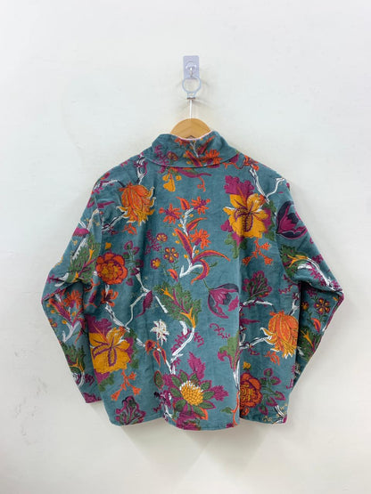 The Teal Garden — Block Printed Velvet Jacket — Teal & Saffron Floral - Default Title - Zoshak Jacket